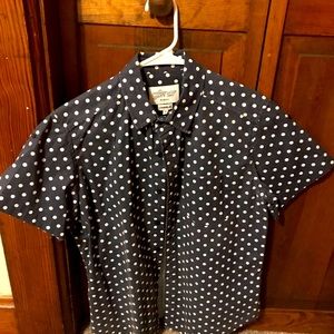 Gender Free World Charlie 3 navy shirt with white polka dots